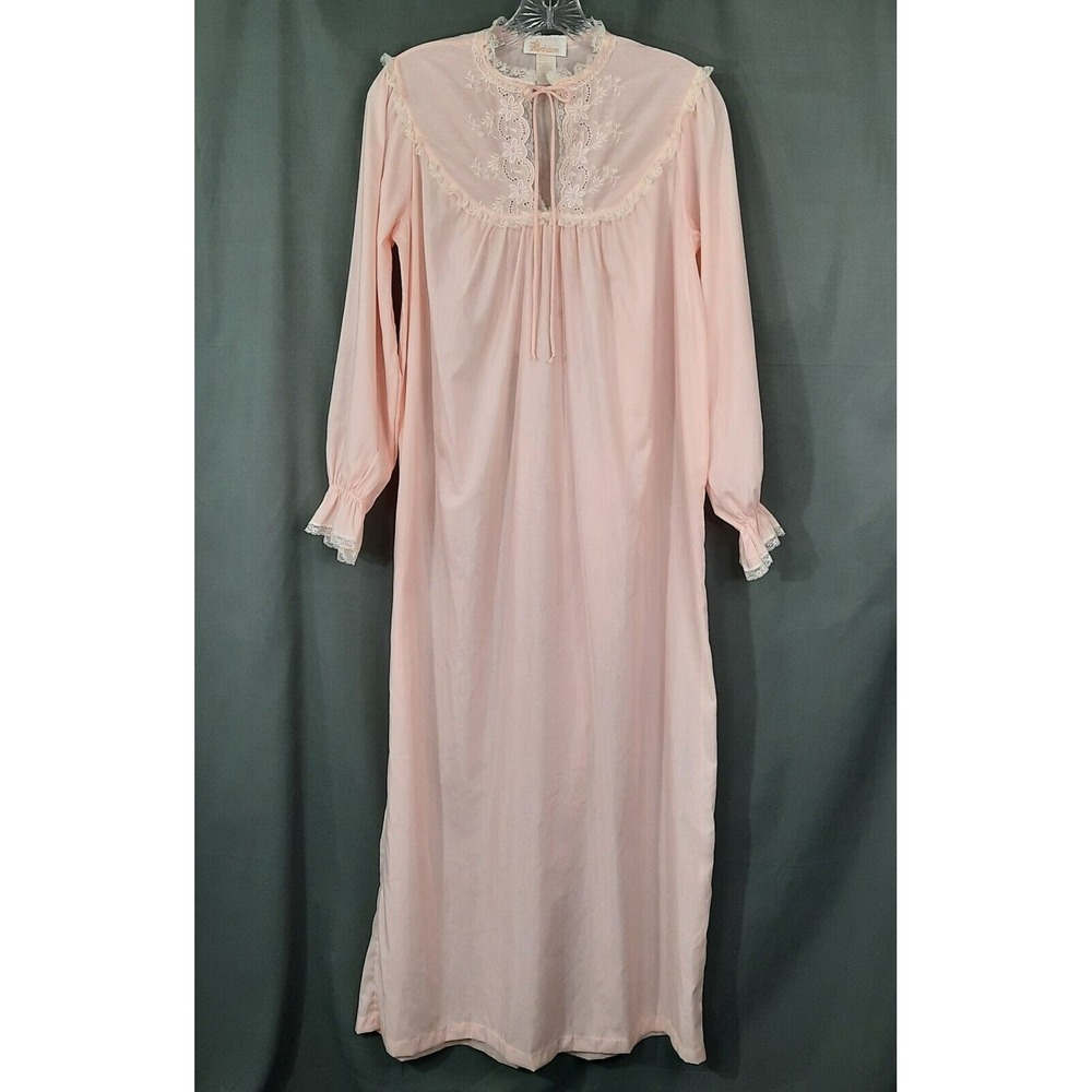 VTG Cottagecore‎ Nightgown Womens Small Peach Embroidered Lace Romantic Coquette